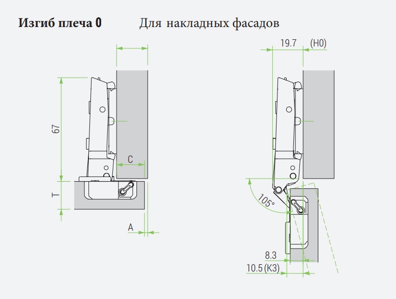 Omnia L Петля 105° накладная с демпфером присадка Blum под саморез — фото 4