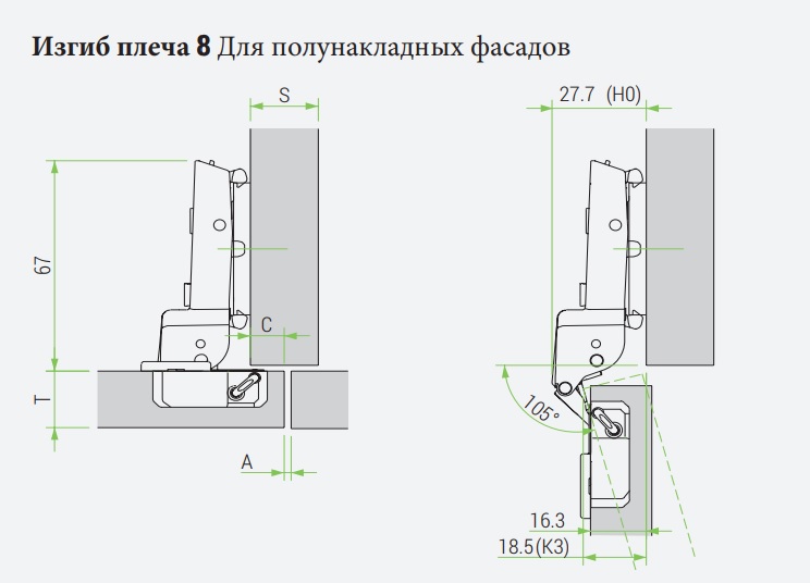 Omnia L Петля 105° накладная без пружины присадка Blum под саморез — фото 2