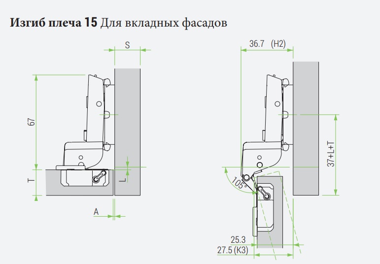 Omnia L Петля 105° вкладная с демпфером присадка Blum под саморез — фото 3
