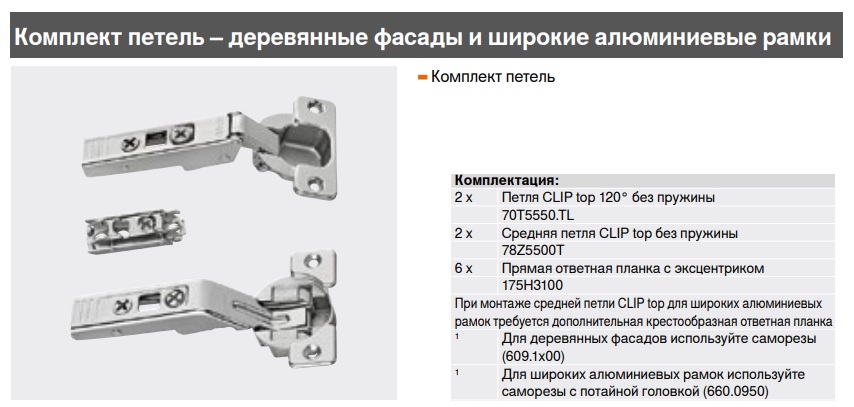 Комплект петель для AVENTOS HF/HF top под деревянные фасады и широкие алюм. рамки — фото 2