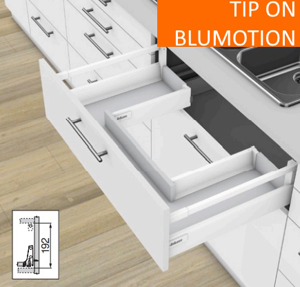Ящик с высоким фасадом под мойку TANDEMBOX antaro C - 1 релинг (высота С = 192 мм) TIP-ON BLUMOTION