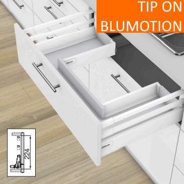 Ящик с высоким фасадом под мойку TANDEMBOX antaro D - 2 релинга (высота D = 224 мм) TIP-ON BLUMOTION