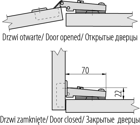 Петля накладная без пружины ZP-COCA450-BE клип Н-0 45мм откр.110° — фото 2