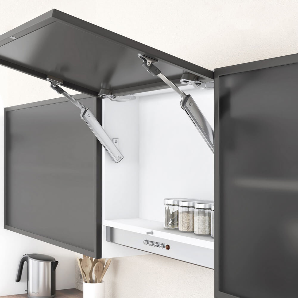 AVENTOS HK-XS узкая АЛЮМ. рамка, cиловой механизм 11 TIP-ON, 2 петли, 2 механизма, карбоновый черный